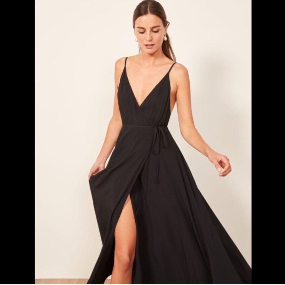 Reformation Black Maxi Dress with Plunge Neckline